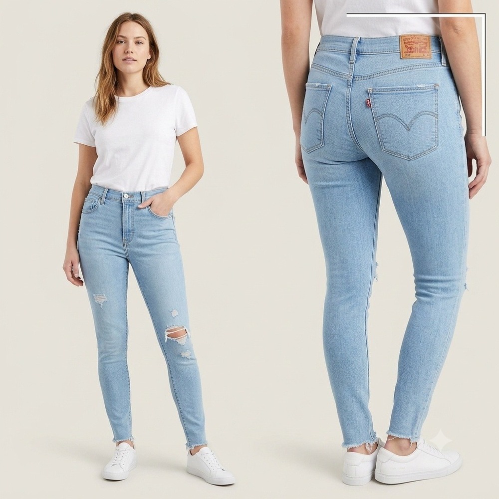 Levi's 710 Super Skinny Jeans Women 32 Light Blue Distressed Ripped Raw Hem